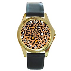 Leopard Jaguar Dots Round Gold Metal Watch by ConteMonfrey