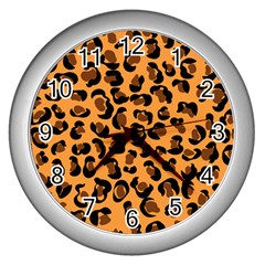 Orange Leopard Jaguar Dots Wall Clock (silver) by ConteMonfrey