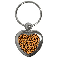 Orange Leopard Jaguar Dots Key Chain (heart) by ConteMonfrey