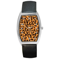 Orange Leopard Jaguar Dots Barrel Style Metal Watch by ConteMonfrey