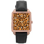 Orange Leopard Jaguar dots Rose Gold Leather Watch  Front