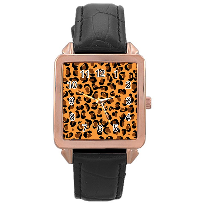 Orange Leopard Jaguar dots Rose Gold Leather Watch 