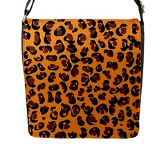 Orange Leopard Jaguar Dots Flap Closure Messenger Bag (l) by ConteMonfrey