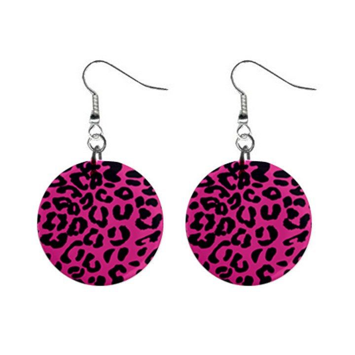 Leopard Print Jaguar dots pink neon Mini Button Earrings