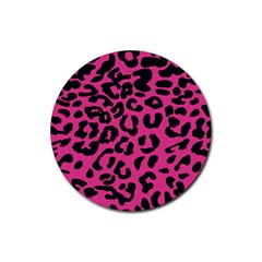 Leopard Print Jaguar Dots Pink Neon Rubber Coaster (round) by ConteMonfrey