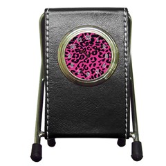 Leopard Print Jaguar Dots Pink Neon Pen Holder Desk Clock by ConteMonfrey