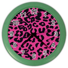 Leopard Print Jaguar Dots Pink Neon Color Wall Clock by ConteMonfrey