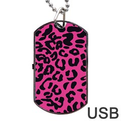 Leopard Print Jaguar Dots Pink Neon Dog Tag Usb Flash (one Side) by ConteMonfrey