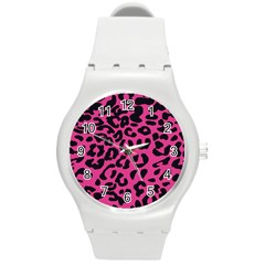 Leopard Print Jaguar Dots Pink Neon Round Plastic Sport Watch (m) by ConteMonfrey