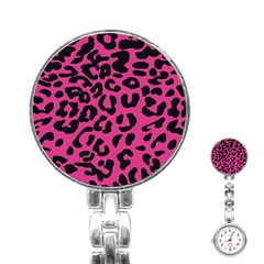 Leopard Print Jaguar Dots Pink Neon Stainless Steel Nurses Watch by ConteMonfrey