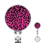 Leopard Print Jaguar dots pink neon Stainless Steel Nurses Watch Front