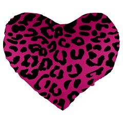 Leopard Print Jaguar Dots Pink Neon Large 19  Premium Flano Heart Shape Cushions by ConteMonfrey