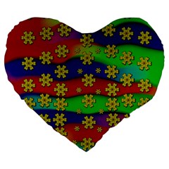 Blooming Stars On The Rainbow So Rare Large 19  Premium Flano Heart Shape Cushions by pepitasart