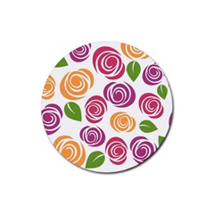 Colorful Seamless Floral, Flowers Pattern Wallpaper Background Rubber Coaster (Round)