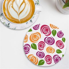 Colorful Seamless Floral, Flowers Pattern Wallpaper Background Uv Print Round Tile Coaster by Amaryn4rt