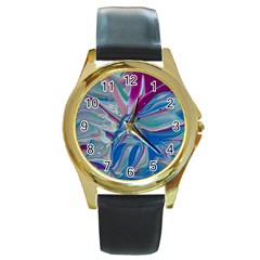 The Painted Shell Round Gold Metal Watch by kaleidomarblingart