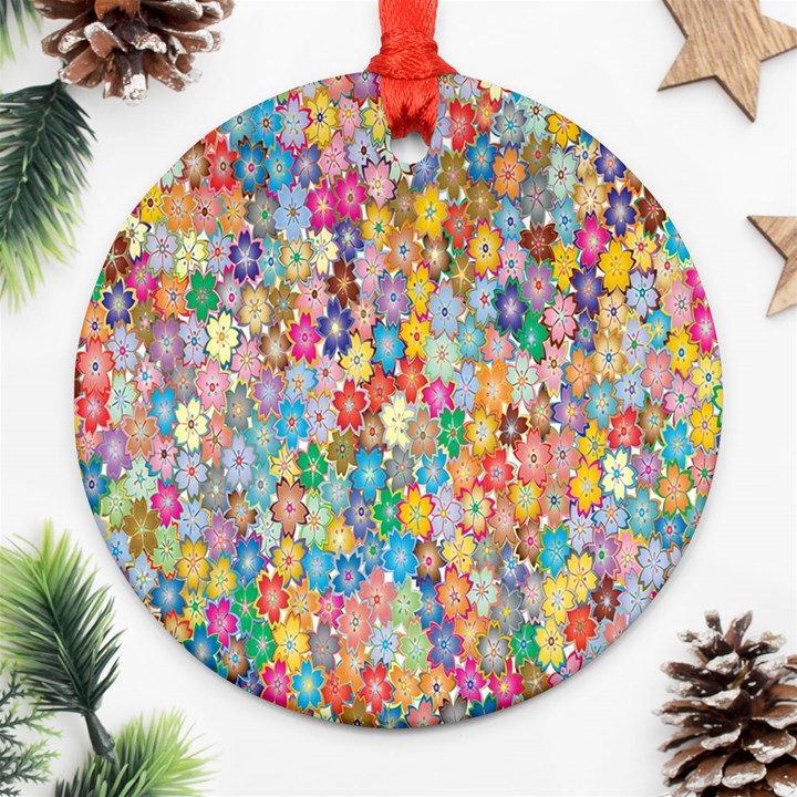 Floral Flowers Ornament (Round)