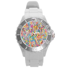 Floral Flowers Round Plastic Sport Watch (l) by artworkshop