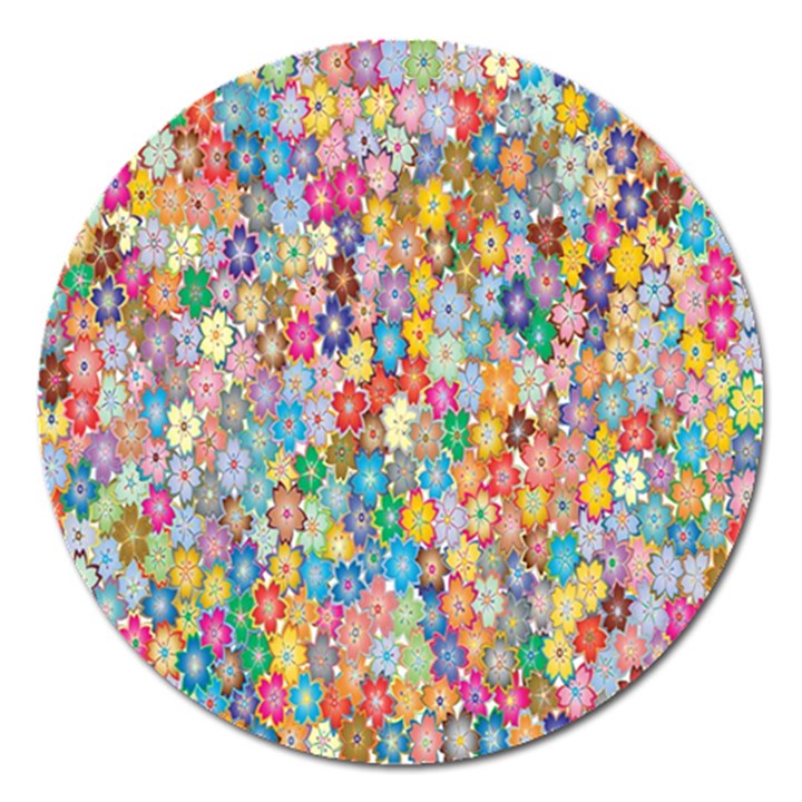 Floral Flowers Magnet 5  (Round)