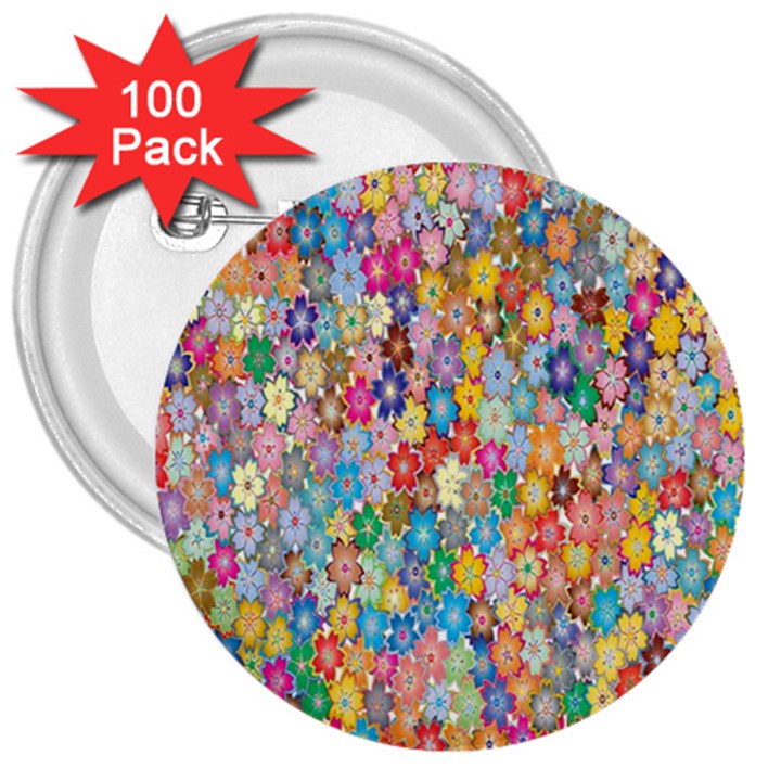 Floral Flowers 3  Buttons (100 pack) 