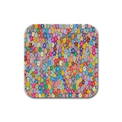 Floral Flowers Rubber Square Coaster (4 Pack) by artworkshop