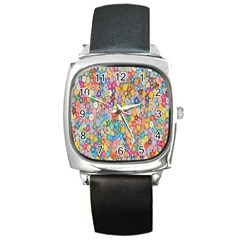 Floral Flowers Square Metal Watch by artworkshop