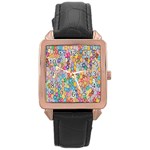 Floral Flowers Rose Gold Leather Watch  Front