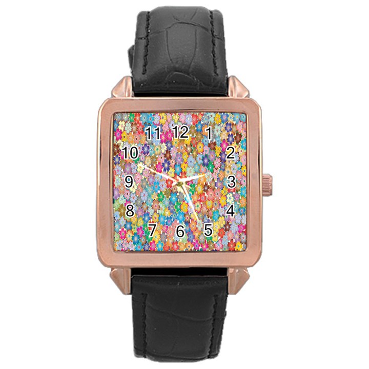 Floral Flowers Rose Gold Leather Watch 