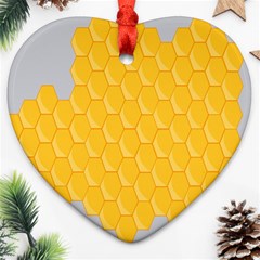 Hexagons Yellow Honeycomb Hive Bee Hive Pattern Ornament (heart) by artworkshop