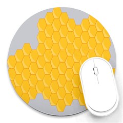 Hexagons Yellow Honeycomb Hive Bee Hive Pattern Round Mousepads by artworkshop