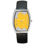 Hexagons Yellow Honeycomb Hive Bee Hive Pattern Barrel Style Metal Watch Front