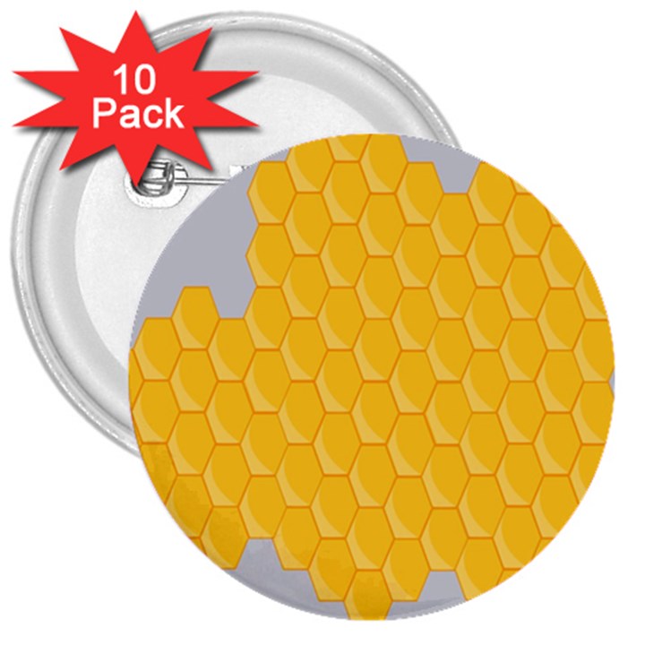 Hexagons Yellow Honeycomb Hive Bee Hive Pattern 3  Buttons (10 pack) 