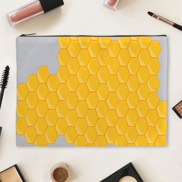 Hexagons Yellow Honeycomb Hive Bee Hive Pattern Cosmetic Bag (XL)