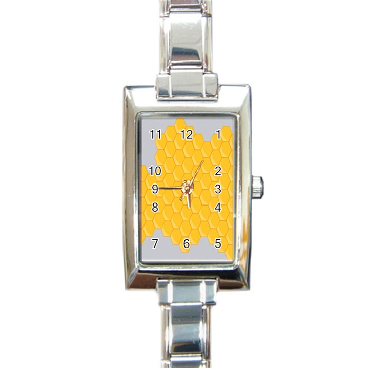 Hexagons Yellow Honeycomb Hive Bee Hive Pattern Rectangle Italian Charm Watch