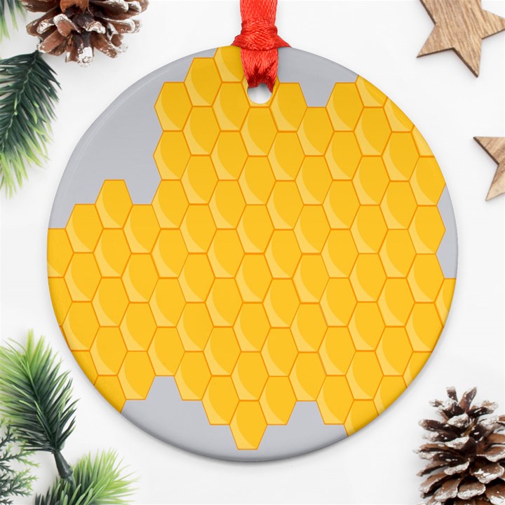 Hexagons Yellow Honeycomb Hive Bee Hive Pattern Ornament (Round)