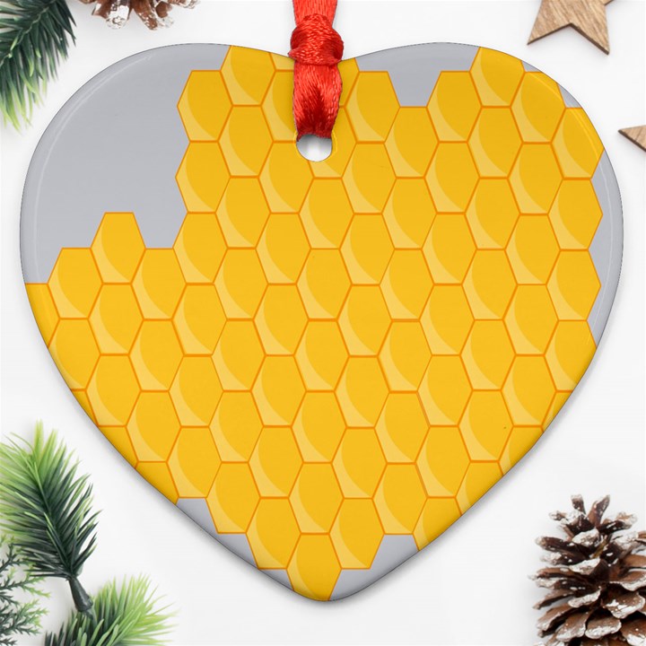 Hexagons Yellow Honeycomb Hive Bee Hive Pattern Heart Ornament (Two Sides)