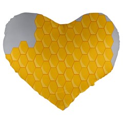 Hexagons Yellow Honeycomb Hive Bee Hive Pattern Large 19  Premium Heart Shape Cushions by artworkshop