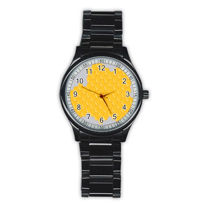 Hexagons Yellow Honeycomb Hive Bee Hive Pattern Stainless Steel Round Watch