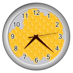 Hexagons Yellow Honeycomb Hive Bee Hive Pattern Wall Clock (silver) by artworkshop