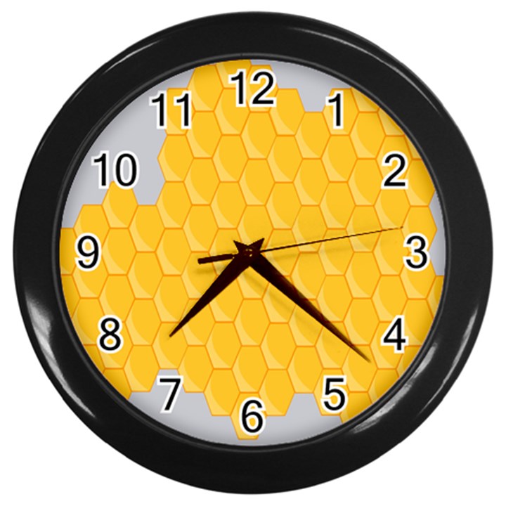 Hexagons Yellow Honeycomb Hive Bee Hive Pattern Wall Clock (Black)