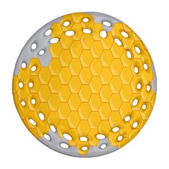 Hexagons Yellow Honeycomb Hive Bee Hive Pattern Round Filigree Ornament (two Sides)