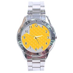 Hexagons Yellow Honeycomb Hive Bee Hive Pattern Stainless Steel Analogue Watch by artworkshop