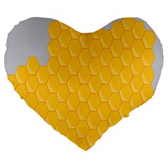 Hexagons Yellow Honeycomb Hive Bee Hive Pattern Large 19  Premium Flano Heart Shape Cushions by artworkshop