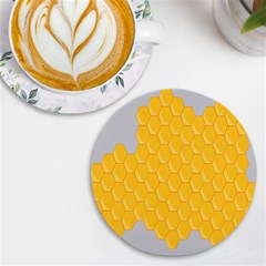 Hexagons Yellow Honeycomb Hive Bee Hive Pattern Uv Print Round Tile Coaster by artworkshop