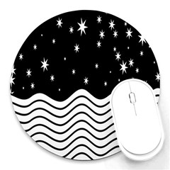 Black And White Waves And Stars Abstract Backdrop Clipart Round Mousepads by Amaryn4rt