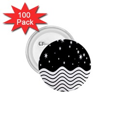 Black And White Waves And Stars Abstract Backdrop Clipart 1 75  Buttons (100 Pack)  by Amaryn4rt