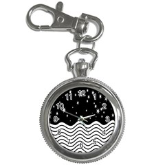 Black And White Waves And Stars Abstract Backdrop Clipart Key Chain Watches by Amaryn4rt