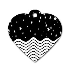 Black And White Waves And Stars Abstract Backdrop Clipart Dog Tag Heart (one Side) by Amaryn4rt