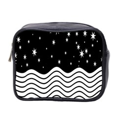 Black And White Waves And Stars Abstract Backdrop Clipart Mini Toiletries Bag (two Sides) by Amaryn4rt