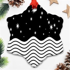 Black And White Waves And Stars Abstract Backdrop Clipart Ornament (snowflake)